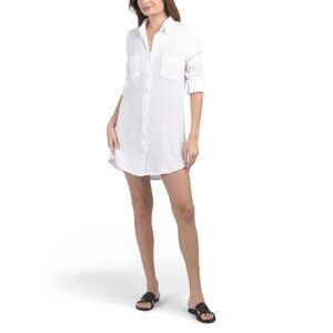COLOURBROOKE White Cotton Gauze Beach Cover-up Shirt